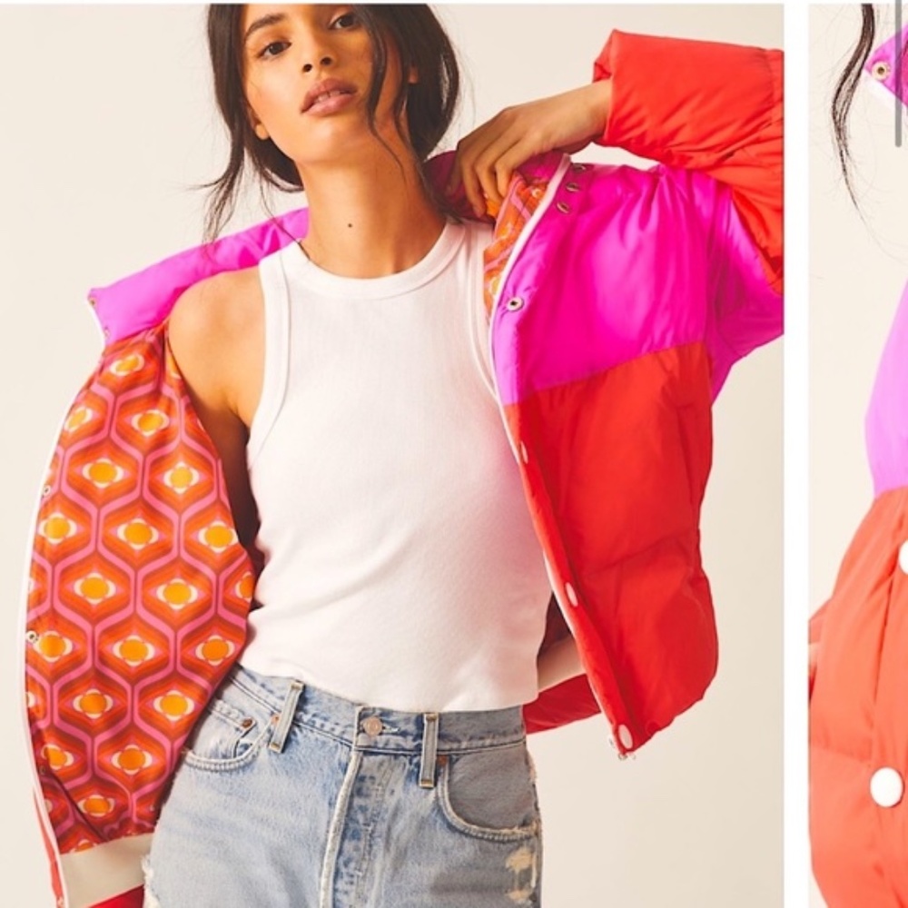 MOTHER Pink and Red Puffer Jacket